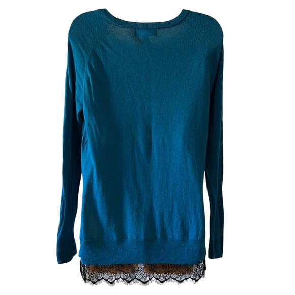 Mossimo Teal Blue Tunic Sweater with Lace Trim Woman Size Medium Lightweight - Picture 3 of 9